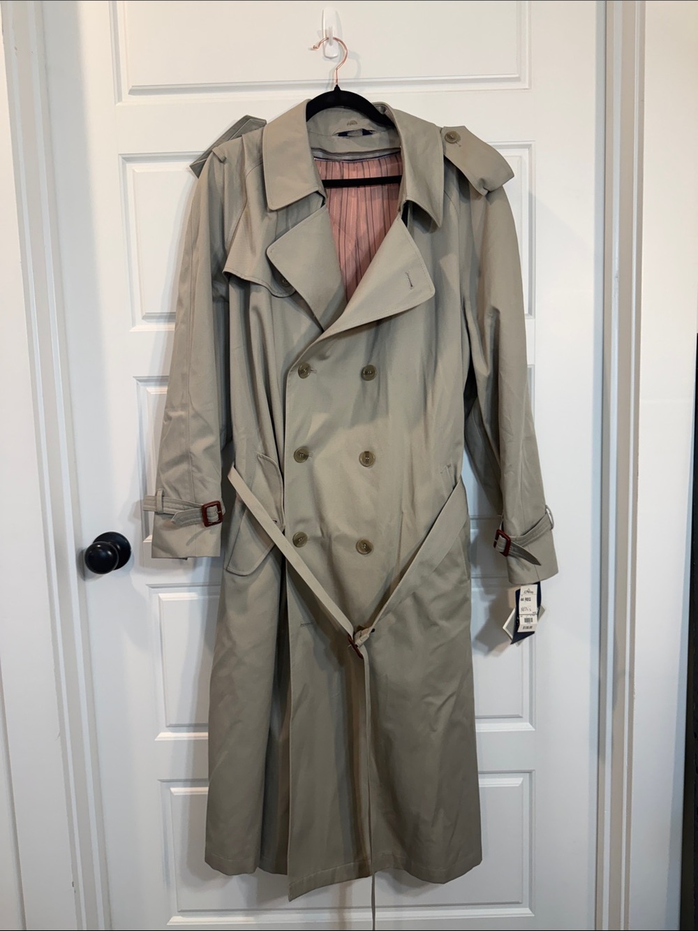 Stafford Mens 44 REG Trench Coat tan Breasted no Lining NWT